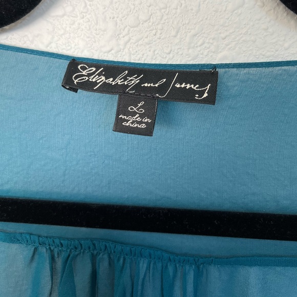 Elizabeth & James Teal Sheer V-Neck Blouse - Picture 3 of 5